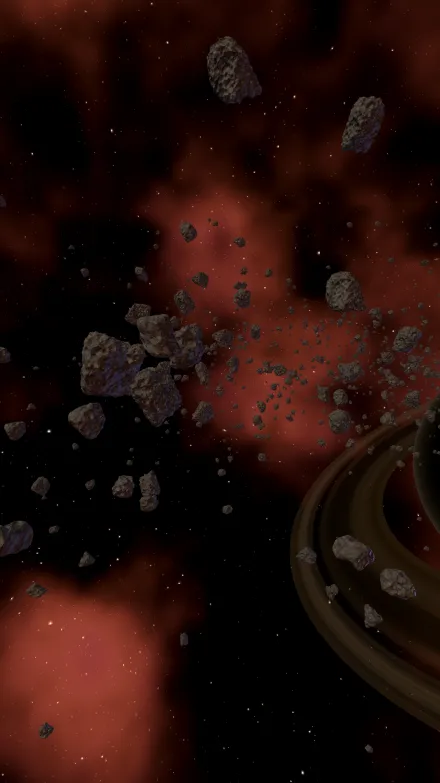 Saturn gold asteroid flythrough